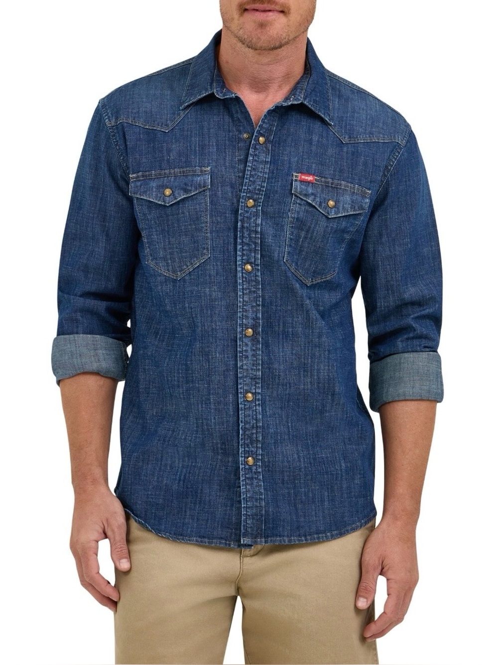 Wrangler Men's Premium Slim Fit Pearl Button Up Denim Shirt Size XL